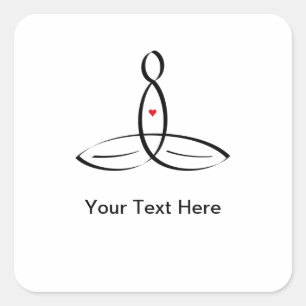 Stilisierter Meditator mit kundengerechtem Text Quadratischer Aufkleber