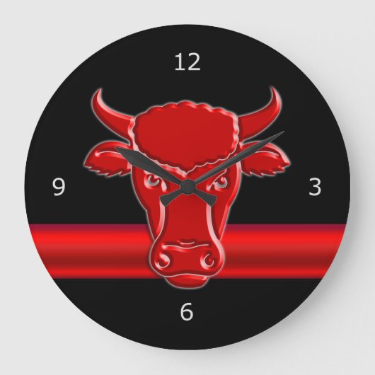 Stilisierter roter Stier-Kopf, roter Große Wanduhr (Vorderseite)