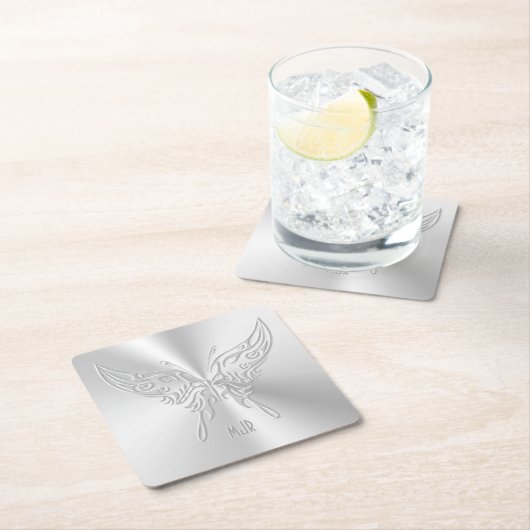 Stilisierter Schmetterling Runder Schwanz, Embosse Rechteckiger Pappuntersetzer (Vor Ort)