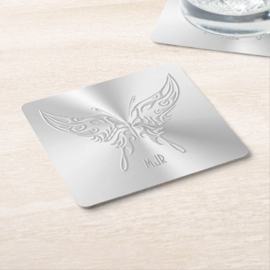 Stilisierter Schmetterling Runder Schwanz, Embosse Rechteckiger Pappuntersetzer (angewinkelt)