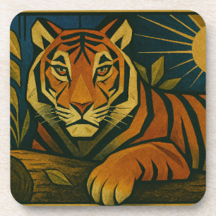 Stilisierter Tiger in Ziersonnenrahmen Getränkeuntersetzer