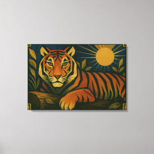 Stilisierter Tiger in Ziersonnenrahmen Leinwanddruck