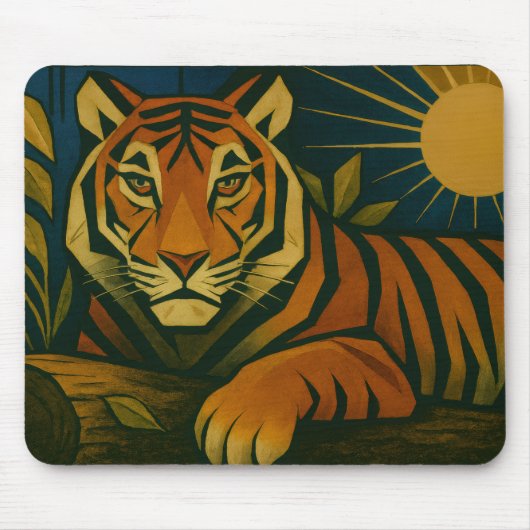 Stilisierter Tiger in Ziersonnenrahmen Mousepad (Vorne)