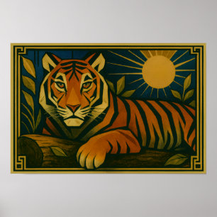 Stilisierter Tiger in Ziersonnenrahmen Poster