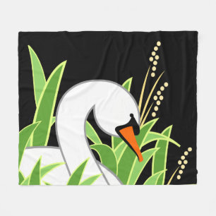 Stilisierter Weißer Schwan Fleecedecke