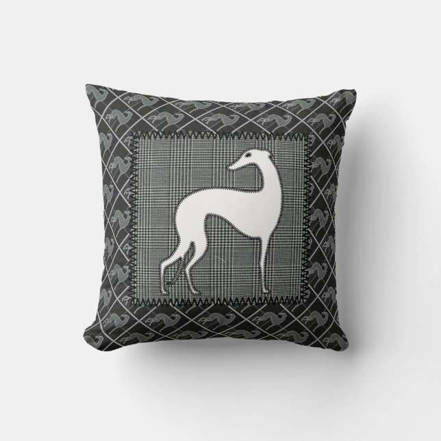 Stilisierter Windhund „Patchwork " Kissen (Vorderseite)