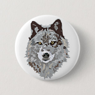 Stilisierter Wolf-Kopf Button