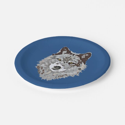 Stilisierter Wolf-Kopf Pappteller (Schrägansicht)