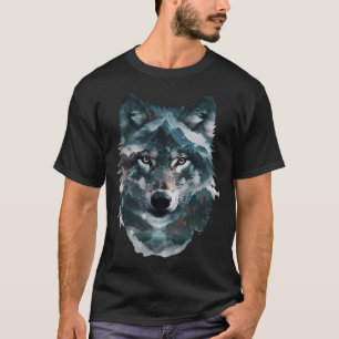 Stilisierter Wolfskopf mit Berg T-Shirt