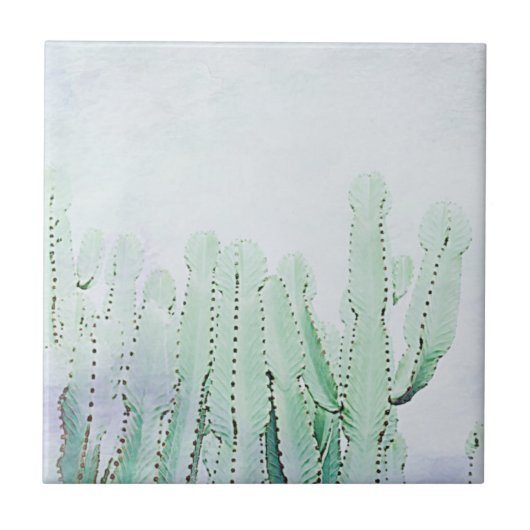 Stilisiertes, blassgrünes Kaktus-Pflanze-Muster Fliese (Vorderseite)