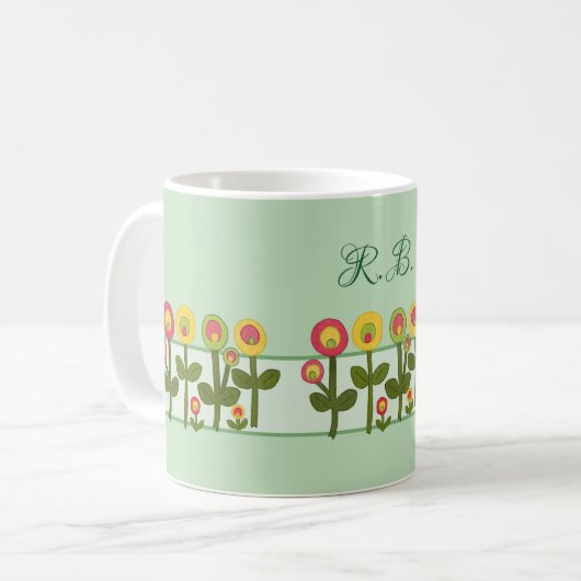 stilisiertes Blumenfeld personalisiert Kaffeetasse (Vorderseite Links)