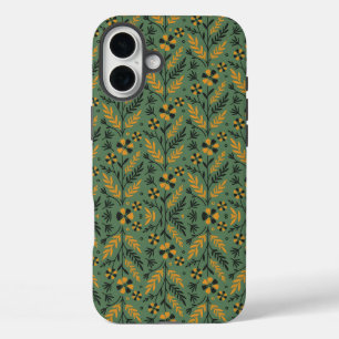 Stilisiertes botanisches orange-schwarzes Blumenmu iPhone 16 Plus Hülle