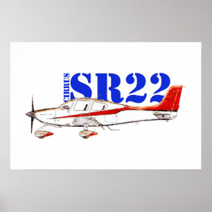 Stilisiertes Cirrus SR22-Flugzeug mit Fettdruck Poster