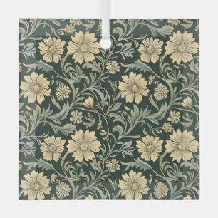 Stilisiertes dunkelgrünes Muster mit gelben Blumen Ornament Aus Glas