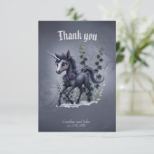 Stilisiertes Einhorn in floraler Pracht. Dankeskarte (Stehend Vorderseite)