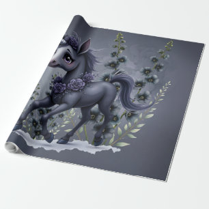 Stilisiertes Einhorn in floraler Pracht. Geschenkpapier