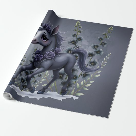 Stilisiertes Einhorn in floraler Pracht. Geschenkpapier (Ungerollt)