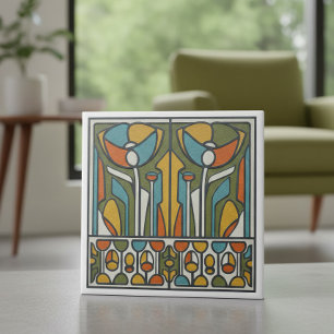 Stilisiertes florales Motif aus der Mitte des Jahr Fliese