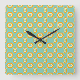 Stilisiertes geometrisches Muster in kräftigem ora Quadratische Wanduhr