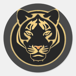 Stilisiertes goldenes Tiger-Logo-Design Runder Aufkleber