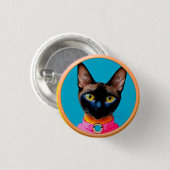 Stilisiertes Katzenporträt mit kräftigen Farben Button (Vorne & Hinten)