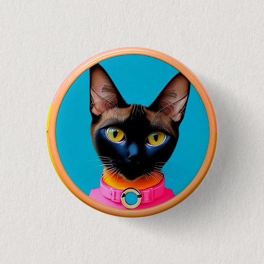 Stilisiertes Katzenporträt mit kräftigen Farben Button (Vorderseite)
