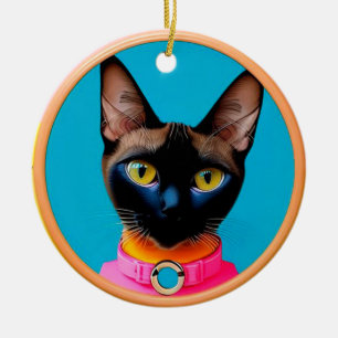 Stilisiertes Katzenporträt mit kräftigen Farben Keramik Ornament
