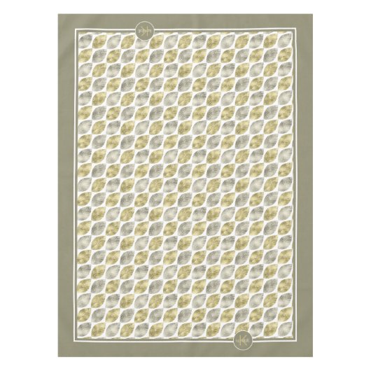 Stilisiertes Leaf Muster Monogram Small Gold ID707 Tischdecke (Vorderseite)