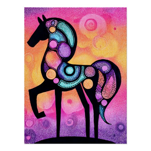 Stilisiertes Pferd mit Mandala Ornamenten Poster (Vorderseite)