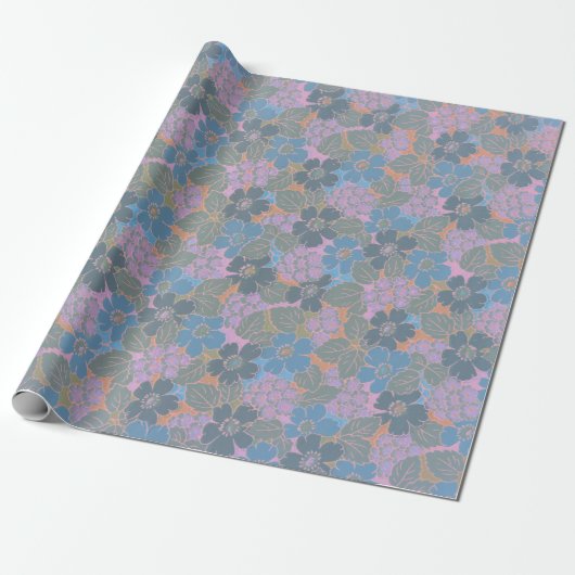 Stilisiertes Retro-Blumenmuster Geschenkpapier (Ungerollt)