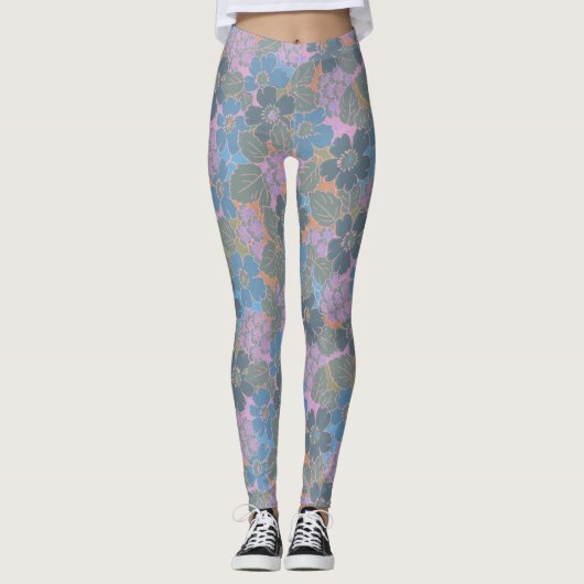 Stilisiertes Retro-Blumenmuster Leggings (Vorderseite)