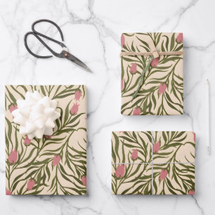 Stilisiertes rosa glockenförmiges Blumenmuster Geschenkpapier Set