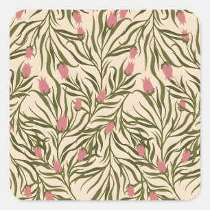 Stilisiertes rosa glockenförmiges Blumenmuster Quadratischer Aufkleber