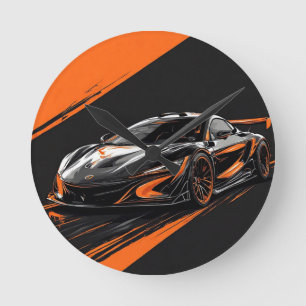 Stilisiertes Sportauto Runde Wanduhr