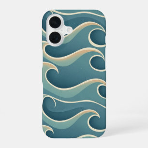 Stilisiertes Vintage-Wellenmotiv iPhone 16 Hülle