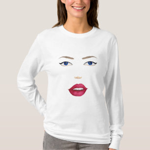 Stilisiertes weibliches Gesicht des Aquarells mit T-Shirt