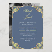 stilistische Hochzeit in Blau und Weiß Einladung (Vorne/Hinten)