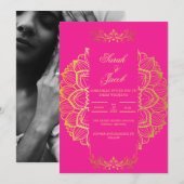 stilistische Magenta- und Goldhochzeit Einladung (Vorne/Hinten)