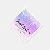 stilistische, süße 16 lila silbertropfende Glitzer Serviette (Ecke)