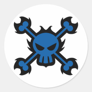 Stilistischer Skull-Icon-Aufkleber in Blau Runder Aufkleber