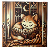 Stilkatze im Art-Déco-Stil mit einem Buch Fliese (Vorderseite)