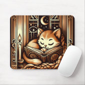 Stilkatze im Art-Déco-Stil mit einem Buch Mousepad (Mit Mouse)