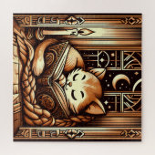 Stilkatze im Art-Déco-Stil mit einem Buch Puzzle (Horizontal)