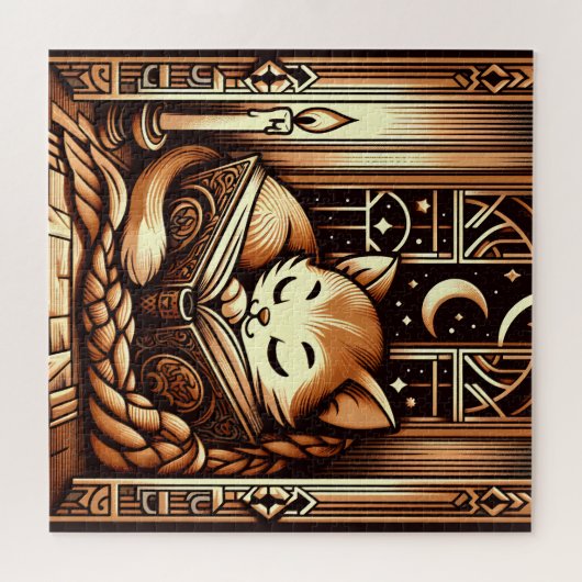 Stilkatze im Art-Déco-Stil mit einem Buch Puzzle (Horizontal)