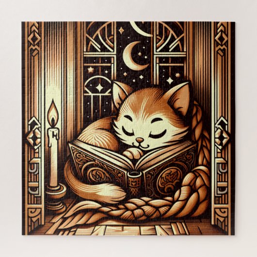 Stilkatze im Art-Déco-Stil mit einem Buch Puzzle (Vertikal)