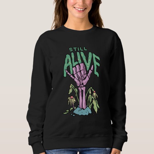 Still Alive Pastel Goth Shaka Skeleton Hand Occult Sweatshirt (Vorderseite)