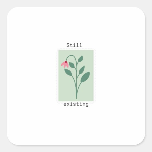 Still Existing Minimalist Flower Stamp Design Quadratischer Aufkleber (Vorderseite)