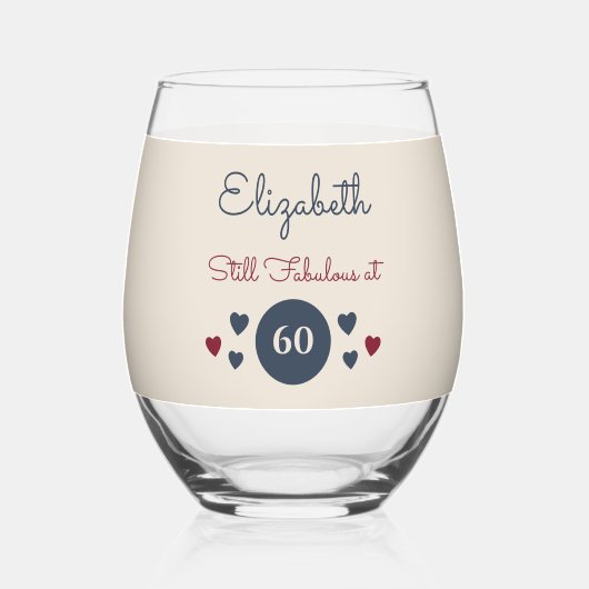 Still fabulous at 60 add name floral blue weinglas ohne stiel (Vorderseite)