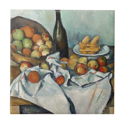 Still Life Apples Basket Cezanne Malerei Art Fliese (Vorderseite)
