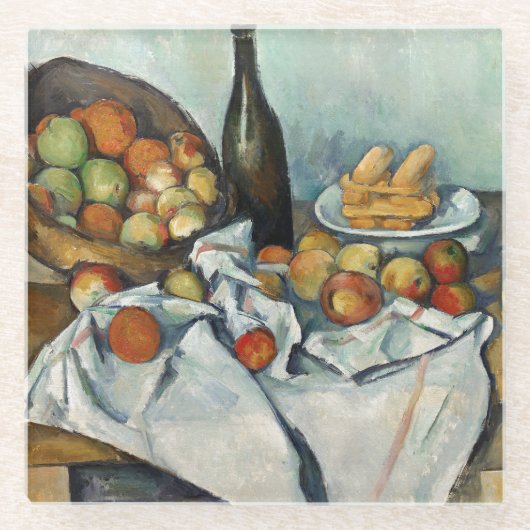 Still Life Apples Basket Cezanne Malerei Art Glasuntersetzer (Vorderseite)